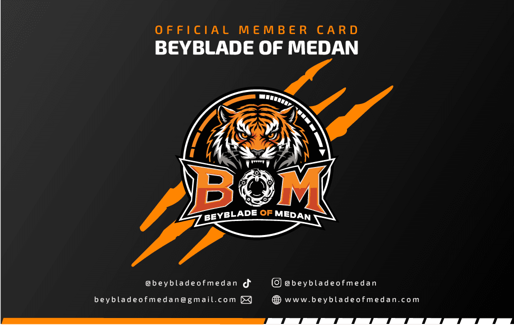 Back of the member card: TikTok, Instagram, email and website of Beyblade of Medan